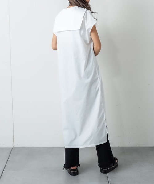 RASVOA(ラスボア)の「ケープカラーロングシャツワンピース(シャツワンピース・レディース・ブラック/オフホワイト・FREE)」の19枚目の写真