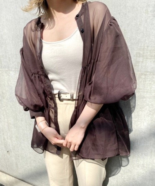 nemne store(ネンネストア)の「ふわふわ雲のシアーティアードブラウス(シャツ/ブラウス・レディース・ミント/ピンクベージュ/スミクロ/ブラウン・フリー)」の2枚目の写真