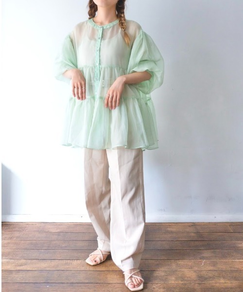 nemne store(ネンネストア)の「ふわふわ雲のシアーティアードブラウス(シャツ/ブラウス・レディース・ミント/ピンクベージュ/スミクロ/ブラウン・フリー)」の22枚目の写真