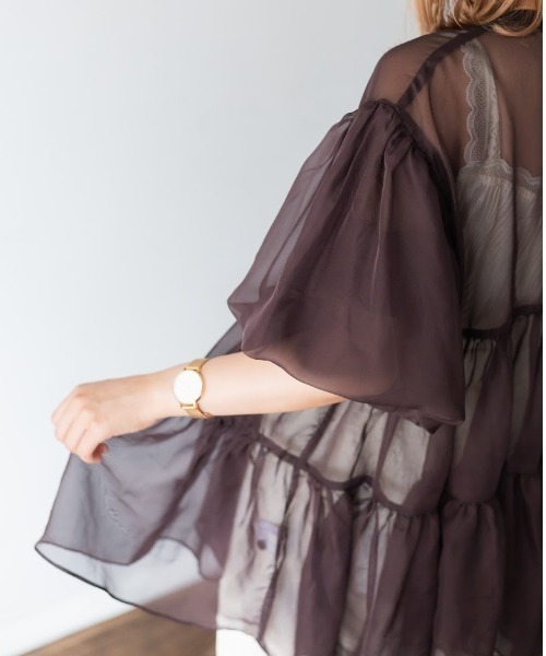 nemne store(ネンネストア)の「ふわふわ雲のシアーティアードブラウス(シャツ/ブラウス・レディース・ミント/ピンクベージュ/スミクロ/ブラウン・フリー)」の12枚目の写真