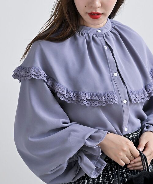 rps（アールピーエス）の「ケープ衿キャンディー袖ブラウス（シャツ/ブラウス・レディース・オフホワイト/サックスブルー/グレイッシュブルー/ブラック/ミント/ピンクベージュ/ボルドー/モカ/グレイッシュベージュ/パープル/チャコールグレー/ライトグレー・M/フリー）」の10枚目の写真