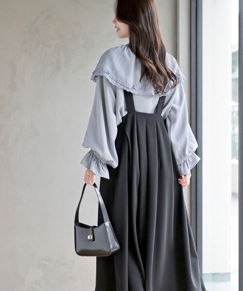 rps（アールピーエス）の「ケープ衿キャンディー袖ブラウス（シャツ/ブラウス・レディース・オフホワイト/サックスブルー/グレイッシュブルー/ブラック/ミント/ピンクベージュ/ボルドー/モカ/グレイッシュベージュ/パープル/チャコールグレー/ライトグレー・M/フリー）」の13枚目の写真