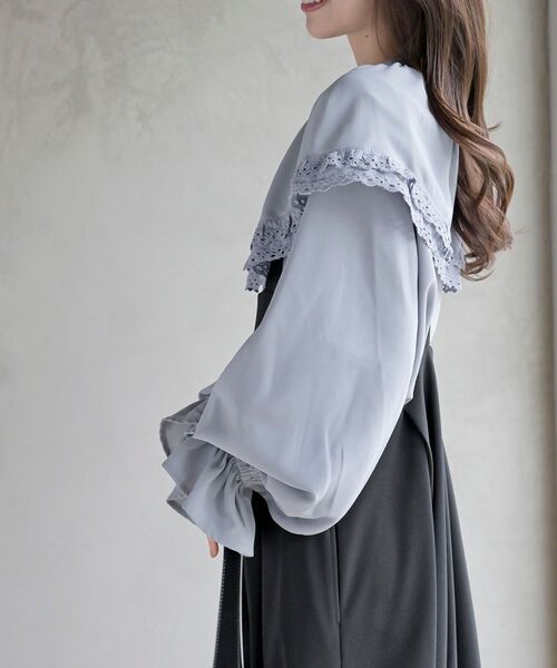 rps（アールピーエス）の「ケープ衿キャンディー袖ブラウス（シャツ/ブラウス・レディース・オフホワイト/サックスブルー/グレイッシュブルー/ブラック/ミント/ピンクベージュ/ボルドー/モカ/グレイッシュベージュ/パープル/チャコールグレー/ライトグレー・M/フリー）」の14枚目の写真