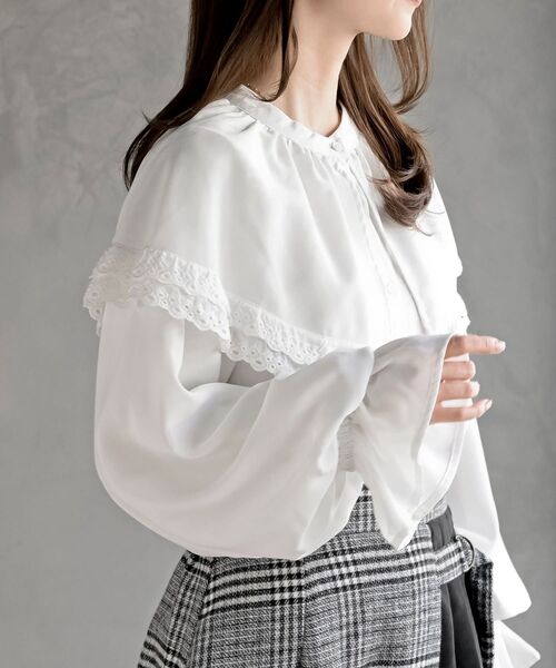 rps（アールピーエス）の「ケープ衿キャンディー袖ブラウス（シャツ/ブラウス・レディース・オフホワイト/サックスブルー/グレイッシュブルー/ブラック/ミント/ピンクベージュ/ボルドー/モカ/グレイッシュベージュ/パープル/チャコールグレー/ライトグレー・M/フリー）」の18枚目の写真