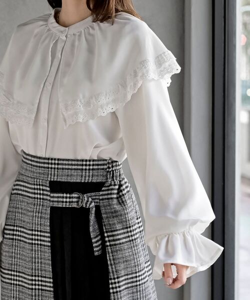 rps（アールピーエス）の「ケープ衿キャンディー袖ブラウス（シャツ/ブラウス・レディース・オフホワイト/サックスブルー/グレイッシュブルー/ブラック/ミント/ピンクベージュ/ボルドー/モカ/グレイッシュベージュ/パープル/チャコールグレー/ライトグレー・M/フリー）」の15枚目の写真