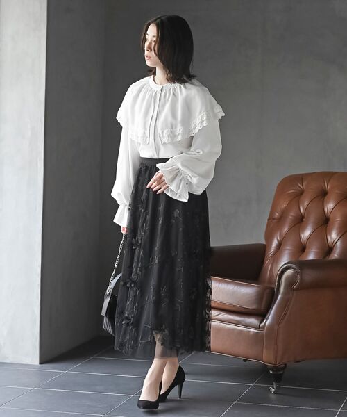 rps（アールピーエス）の「ケープ衿キャンディー袖ブラウス（シャツ/ブラウス・レディース・オフホワイト/サックスブルー/グレイッシュブルー/ブラック/ミント/ピンクベージュ/ボルドー/モカ/グレイッシュベージュ/パープル/チャコールグレー/ライトグレー・M/フリー）」の16枚目の写真