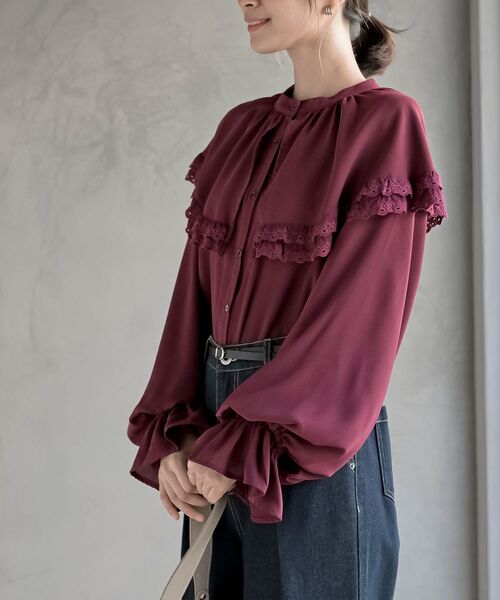 rps（アールピーエス）の「ケープ衿キャンディー袖ブラウス（シャツ/ブラウス・レディース・オフホワイト/サックスブルー/グレイッシュブルー/ブラック/ミント/ピンクベージュ/ボルドー/モカ/グレイッシュベージュ/パープル/チャコールグレー/ライトグレー・M/フリー）」の18枚目の写真