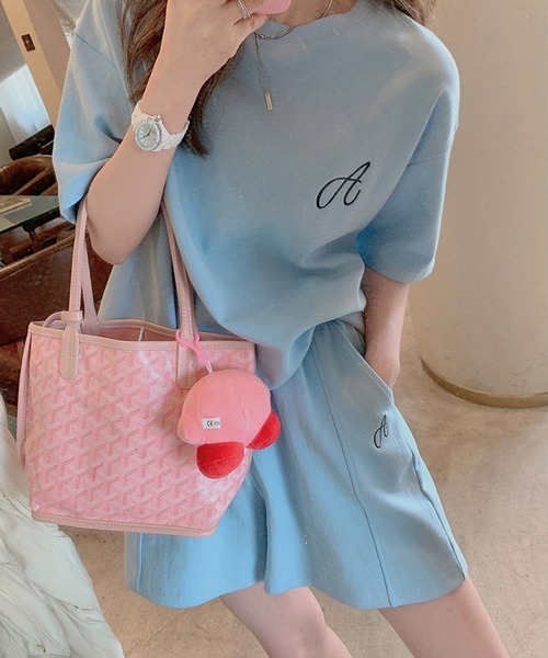 HALEY PESCA（ヘーリーペスカ）の「HALEY PESCA/ワンポイントロゴ 半袖＆ハーフパンツセットアップ（セットアップ・レディース・グレー/ブルー・SMALL/MEDIUM/LARGE）」の6枚目の写真