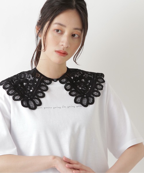NATURAL BEAUTY BASIC（ナチュラルビューティーベーシック）の「バテンレースカラーチョーカー（付け襟・レディース・ホワイト/ブラック・ﾌﾘ-）」の2枚目の写真