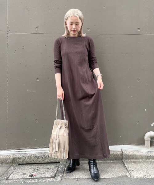 CIAOPANIC（チャオパニック）の「スラブ天竺ロングワンピース（ワンピース・レディース・グリーン/ブラウン/グレー・FREE）」の6枚目の写真