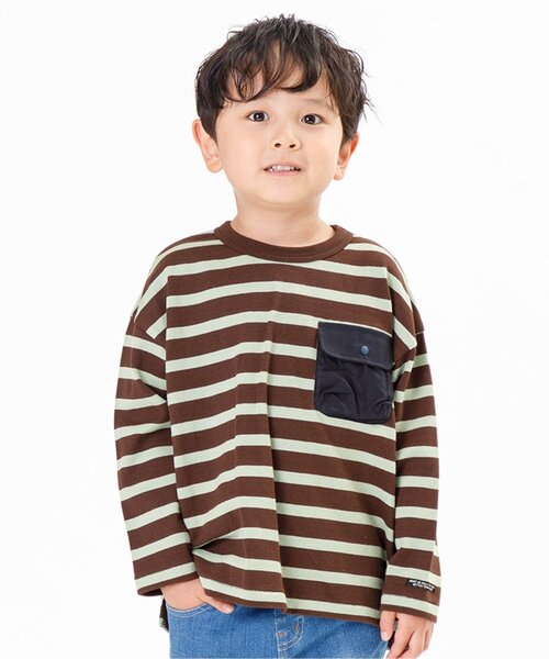F.O.KIDS(エフオーキッズ)の「先染めボーダービッグTシャツ(Tシャツ/カットソー・キッズ・ブラック/ブラウン/エンジ/ネイビー/レインボー/イエロー・130/100/120/110/140/90/80/95)」の1枚目の写真