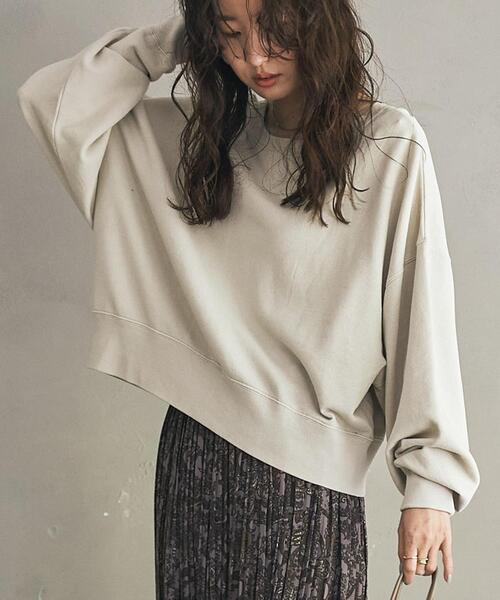 coen(コーエン)の「ピグメント裏毛クロップドスウェット(スウェット・レディース・ネイビー/ベージュ/パープル/ダークグレー・LARGE/MEDIUM)」の3枚目の写真