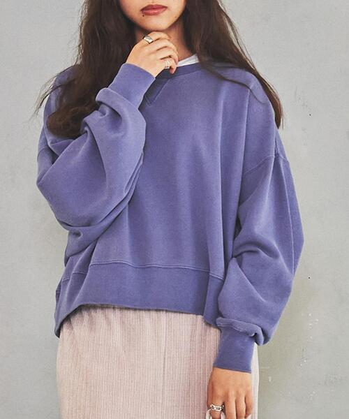 coen(コーエン)の「ピグメント裏毛クロップドスウェット(スウェット・レディース・ネイビー/ベージュ/パープル/ダークグレー・LARGE/MEDIUM)」の4枚目の写真