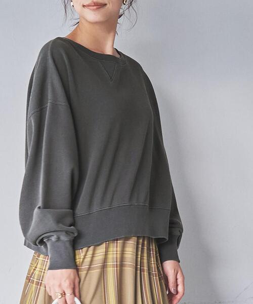 coen(コーエン)の「ピグメント裏毛クロップドスウェット(スウェット・レディース・ネイビー/ベージュ/パープル/ダークグレー・LARGE/MEDIUM)」の2枚目の写真