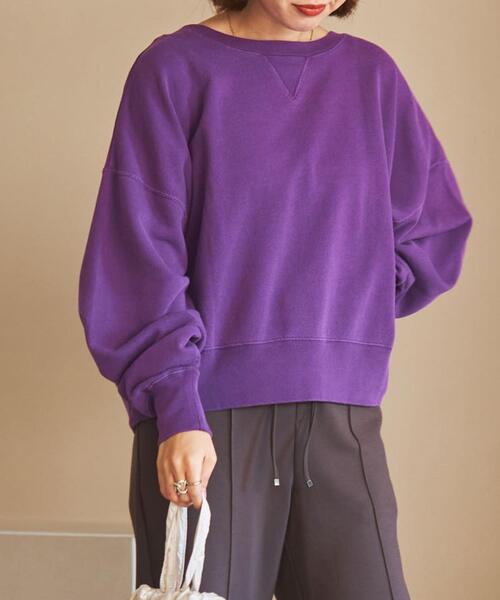 coen(コーエン)の「ピグメント裏毛クロップドスウェット(スウェット・レディース・ネイビー/ベージュ/パープル/ダークグレー・LARGE/MEDIUM)」の8枚目の写真