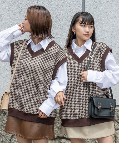 PairPair（ペアペア）の「チェック柄ベスト&シャツSET(ユニセックス)（ベスト・レディース・ブラック/ネイビー/ブラウン・FREE）」の6枚目の写真