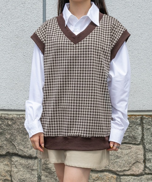 PairPair（ペアペア）の「チェック柄ベスト&シャツSET(ユニセックス)（ベスト・レディース・ブラック/ネイビー/ブラウン・FREE）」の10枚目の写真