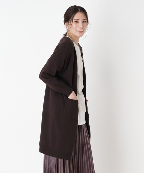 SHOO・LA・RUE（シューラルー）の「◆もちもちニットカーディガン（カーディガン/ボレロ・レディース・ブラック/ダークブラウン/モスグリーン/サンドベージュ/マスタード/ピンク系・00）」の3枚目の写真