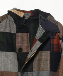 美品ビームスプラスロングコートバルマカンコートチェックパッチ