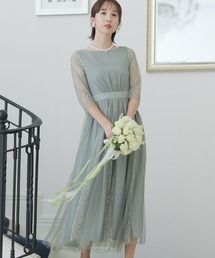 フレア シルエット パーティー ドレス 大きいサイズ ミモレ丈&七分袖 結婚式 フォーマル オケージョンドレス お呼ばれ 二次会 成人式