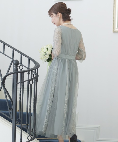 PourVous(プールヴー)の「フレア シルエット パーティー ドレス 大きいサイズ ミモレ丈&七分袖 結婚式 フォーマル オケージョンドレス お呼ばれ 二次会 成人式 (ドレス・レディース・ブルーグレー/ライトグリーン/ピンク/ブラック・M)」の7枚目の写真