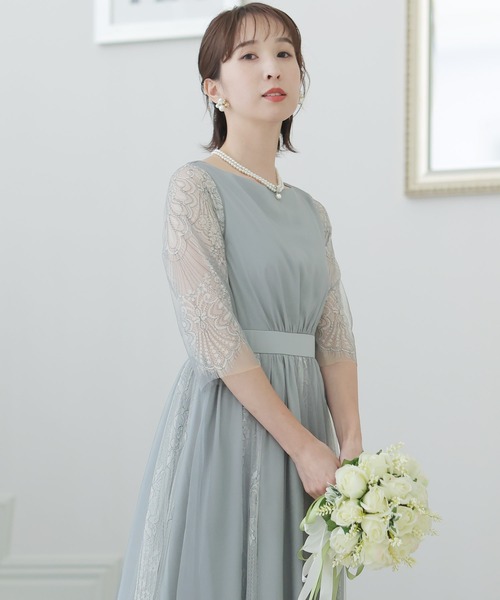 PourVous(プールヴー)の「フレア シルエット パーティー ドレス 大きいサイズ ミモレ丈&七分袖 結婚式 フォーマル オケージョンドレス お呼ばれ 二次会 成人式 (ドレス・レディース・ブルーグレー/ライトグリーン/ピンク/ブラック・M)」の10枚目の写真