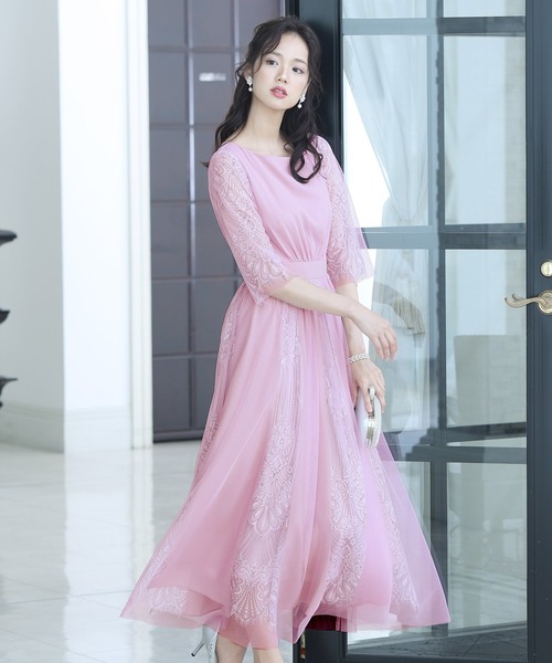 PourVous(プールヴー)の「フレア シルエット パーティー ドレス 大きいサイズ ミモレ丈&七分袖 結婚式 フォーマル オケージョンドレス お呼ばれ 二次会 成人式 (ドレス・レディース・ブルーグレー/ライトグリーン/ピンク/ブラック・M)」の13枚目の写真
