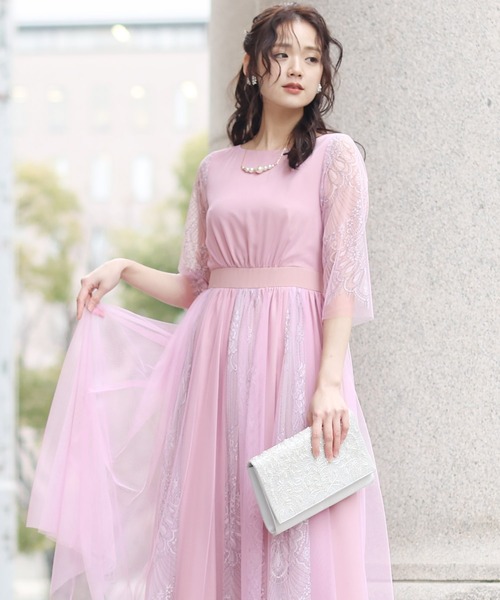 PourVous(プールヴー)の「フレア シルエット パーティー ドレス 大きいサイズ ミモレ丈&七分袖 結婚式 フォーマル オケージョンドレス お呼ばれ 二次会 成人式 (ドレス・レディース・ブルーグレー/ライトグリーン/ピンク/ブラック・M)」の17枚目の写真