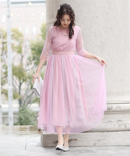 PourVous(プールヴー)の「フレア シルエット パーティー ドレス 大きいサイズ ミモレ丈&七分袖 結婚式 フォーマル オケージョンドレス お呼ばれ 二次会 成人式 (ドレス・レディース・ブルーグレー/ライトグリーン/ピンク/ブラック・M)」の18枚目の写真