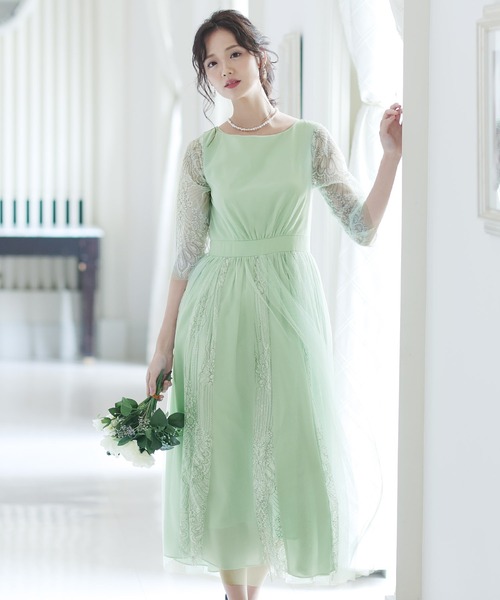 PourVous(プールヴー)の「フレア シルエット パーティー ドレス 大きいサイズ ミモレ丈&七分袖 結婚式 フォーマル オケージョンドレス お呼ばれ 二次会 成人式 (ドレス・レディース・ブルーグレー/ライトグリーン/ピンク/ブラック・M)」の19枚目の写真