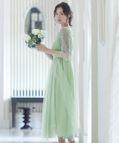 PourVous(プールヴー)の「フレア シルエット パーティー ドレス 大きいサイズ ミモレ丈&七分袖 結婚式 フォーマル オケージョンドレス お呼ばれ 二次会 成人式 (ドレス・レディース・ブルーグレー/ライトグリーン/ピンク/ブラック・M)」の20枚目の写真