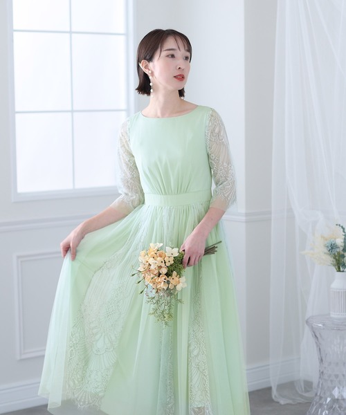 PourVous(プールヴー)の「フレア シルエット パーティー ドレス 大きいサイズ ミモレ丈&七分袖 結婚式 フォーマル オケージョンドレス お呼ばれ 二次会 成人式 (ドレス・レディース・ブルーグレー/ライトグリーン/ピンク/ブラック・M)」の22枚目の写真