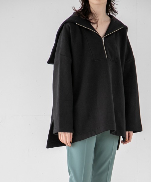 yuw（ユウ）の「ZIPUP PONCHO　239258（スウェット・レディース・ブラック/ベージュ/グリーン・FREE）」の20枚目の写真