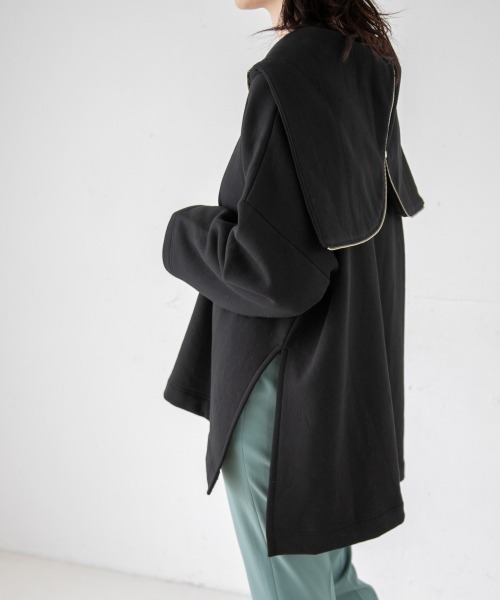 yuw（ユウ）の「ZIPUP PONCHO　239258（スウェット・レディース・ブラック/ベージュ/グリーン・FREE）」の8枚目の写真