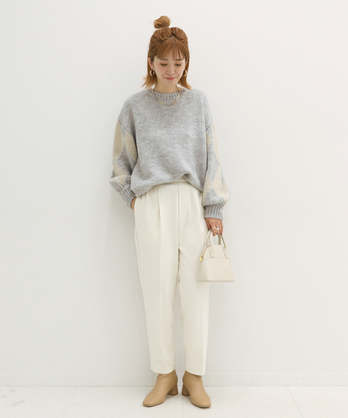 Simplicite（サンプリシテ）の「ダイヤジャガード スリーブプルオーバー◆（ニット/セーター・レディース・ブラック/ベージュ/グレー・FREE）」の14枚目の写真