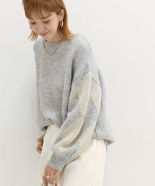 Simplicite（サンプリシテ）の「ダイヤジャガード スリーブプルオーバー◆（ニット/セーター・レディース・ブラック/ベージュ/グレー・FREE）」の13枚目の写真