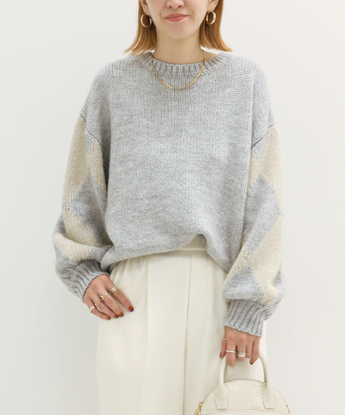 Simplicite（サンプリシテ）の「ダイヤジャガード スリーブプルオーバー◆（ニット/セーター・レディース・ブラック/ベージュ/グレー・FREE）」の10枚目の写真