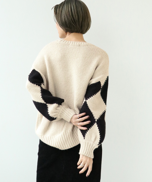 Simplicite（サンプリシテ）の「ダイヤジャガード スリーブプルオーバー◆（ニット/セーター・レディース・ブラック/ベージュ/グレー・FREE）」の5枚目の写真