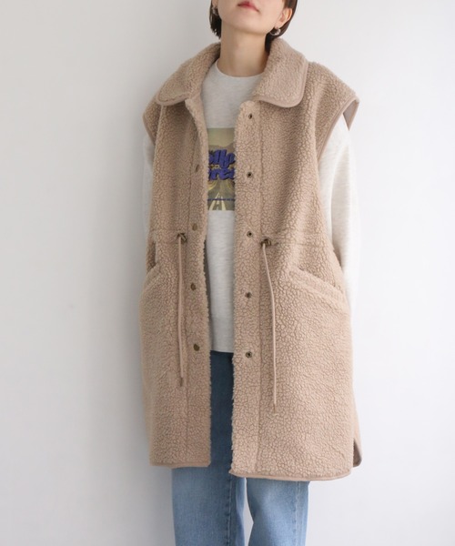 notch.(ノッチ)の「ボアビッグベスト(ダウンベスト・レディース・ベージュ/ブラウン・M)」の2枚目の写真