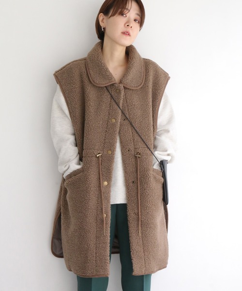 notch.(ノッチ)の「ボアビッグベスト(ダウンベスト・レディース・ベージュ/ブラウン・M)」の1枚目の写真