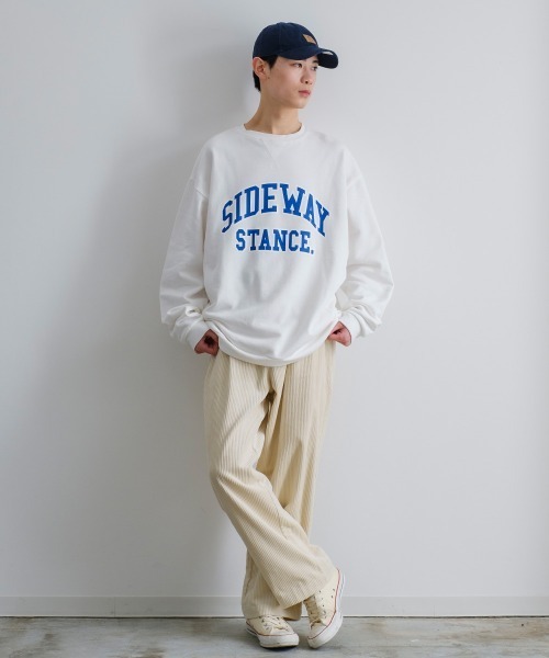 SIDEWAY STANCE（サイドウェイスタンス）の「【SIDEWAY STANCE】カレッジロゴ オーバーサイズ スウェット トレーナー（スウェット・メンズ・オフホワイト/ブラック/ブルーグレー/杢グレー/カーキ・MEDIUM/X-LARGE/LARGE）」の6枚目の写真