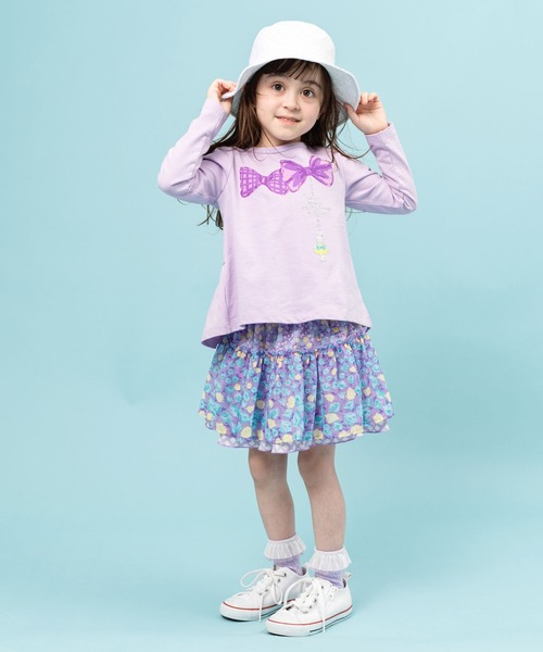 KP(ケーピー)の「シフォン小花プリントとチェックプリントのリバーシブルスカート(100-130cm)(スカート・キッズ・パープル/ピンク・110cm/100cm/120cm/130cm)」の5枚目の写真