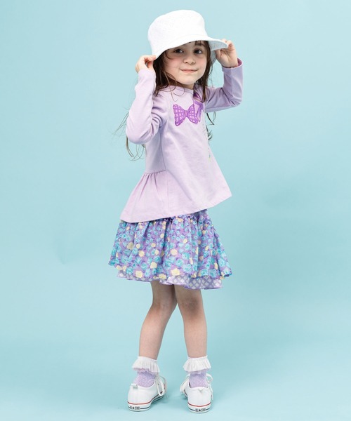 KP(ケーピー)の「シフォン小花プリントとチェックプリントのリバーシブルスカート(100-130cm)(スカート・キッズ・パープル/ピンク・110cm/100cm/120cm/130cm)」の7枚目の写真