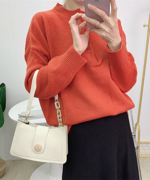 HALEY PESCA(ヘーリーペスカ)の「HALEY PESCA/ルーズシルエット ヘンリーネックニット(ニット/セーター・レディース・ホワイト/ピンク/イエロー/オレンジ/ブルー/グリーン・FREE)」の12枚目の写真