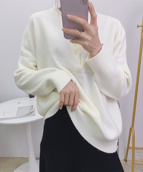 HALEY PESCA(ヘーリーペスカ)の「HALEY PESCA/ルーズシルエット ヘンリーネックニット(ニット/セーター・レディース・ホワイト/ピンク/イエロー/オレンジ/ブルー/グリーン・FREE)」の15枚目の写真