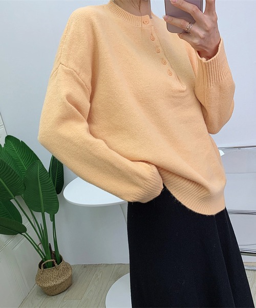 HALEY PESCA(ヘーリーペスカ)の「HALEY PESCA/ルーズシルエット ヘンリーネックニット(ニット/セーター・レディース・ホワイト/ピンク/イエロー/オレンジ/ブルー/グリーン・FREE)」の22枚目の写真