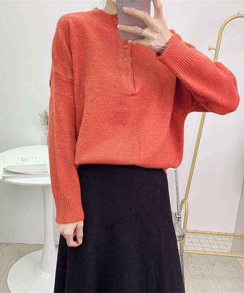 HALEY PESCA(ヘーリーペスカ)の「HALEY PESCA/ルーズシルエット ヘンリーネックニット(ニット/セーター・レディース・ホワイト/ピンク/イエロー/オレンジ/ブルー/グリーン・FREE)」の14枚目の写真