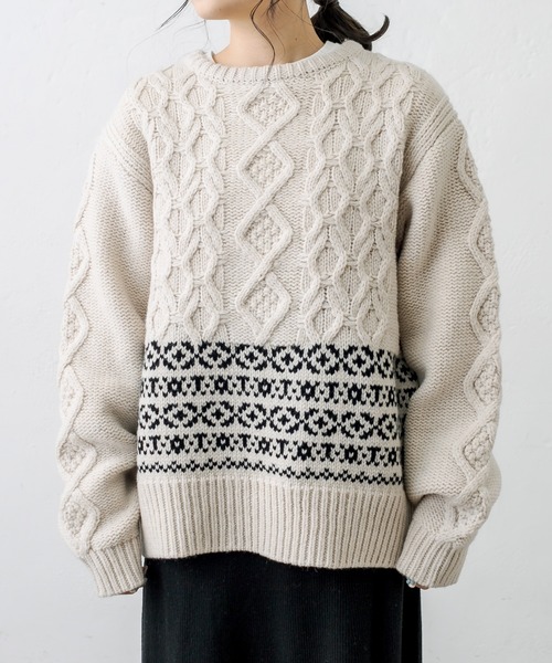 PUAL CE CIN（ピュアルセシン）の「シェットランドケーブルニットプルオーバー（ニット/セーター・レディース・アイボリー/スミクロ/モカ・FREE）」の21枚目の写真