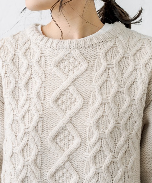 PUAL CE CIN（ピュアルセシン）の「シェットランドケーブルニットプルオーバー（ニット/セーター・レディース・アイボリー/スミクロ/モカ・FREE）」の14枚目の写真