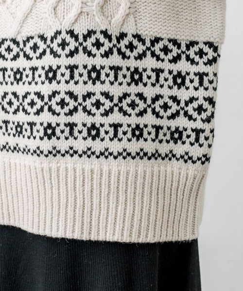 PUAL CE CIN（ピュアルセシン）の「シェットランドケーブルニットプルオーバー（ニット/セーター・レディース・アイボリー/スミクロ/モカ・FREE）」の8枚目の写真